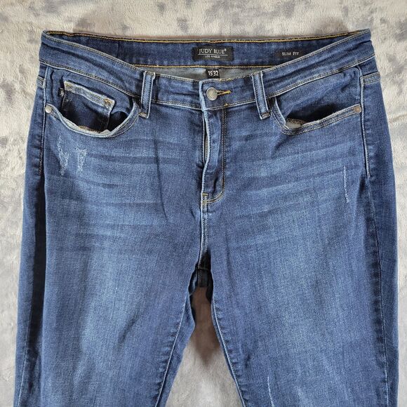 Judy Blue Jeans Womens 15/32 Slim Fit Stretch‎ Distressed Blue Jeans - Picture 1 of 14